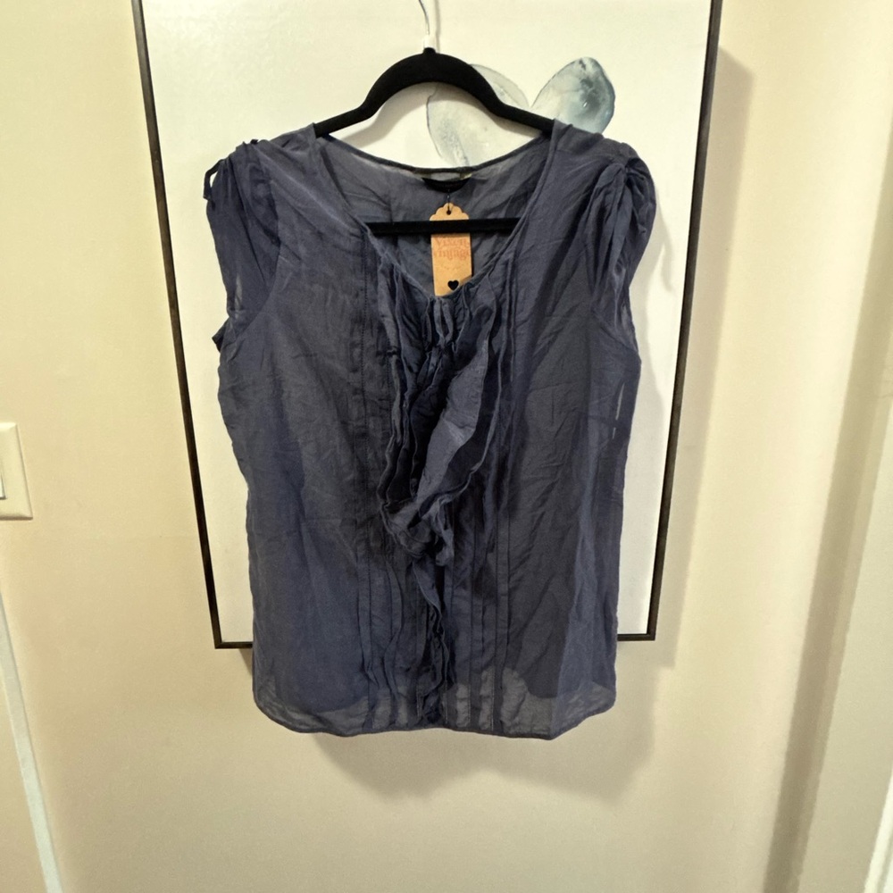 Banana Republic Deep Blue Ruffle Blouse